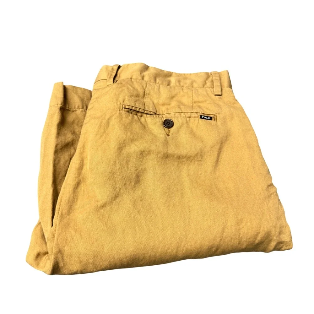 Polo Ralph Lauren Pants Mens 33x32 Classic Fit Khaki Linen Blend Coastal Chino